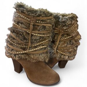 Brown Fur-Trimmed Ankle Boots 6.5 Firm Price
